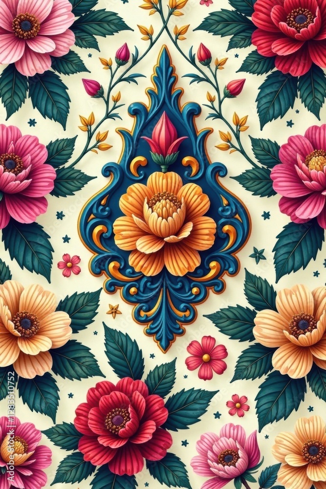 Floral damask pattern featuring seamless vector flowers , floral motif , seamless floral, flowers pattern Floral damask pattern featuring seamless vector flowers , floral motif , seamless floral, flowers pattern