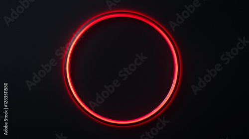 A red glowing circle on a black background, with a red neon line ring and a light effect around the edge. Glowing abstract lines in the shape of an oval frame for graphic design and logo creation