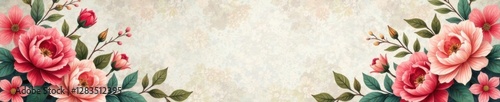 Floral patterned banner with muted color palette and vinyl texture, pastel, grunge, texture