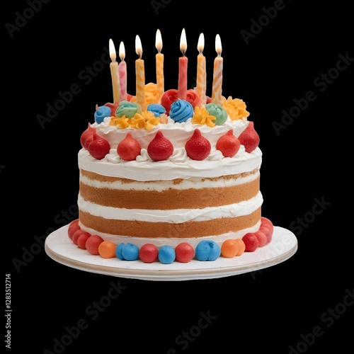 birthday cake isolated on black background