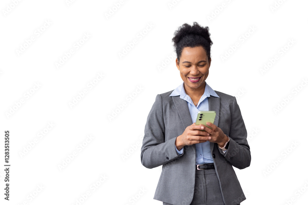 Successful African American entrepreneur browsing on a smartphone Successful African American entrepreneur browsing on a smartphone