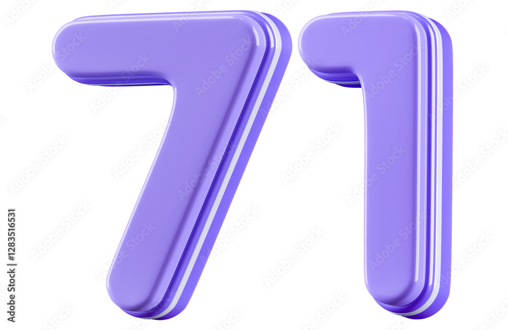3D Glossy Purple Number 71 3D Glossy Purple Number 71