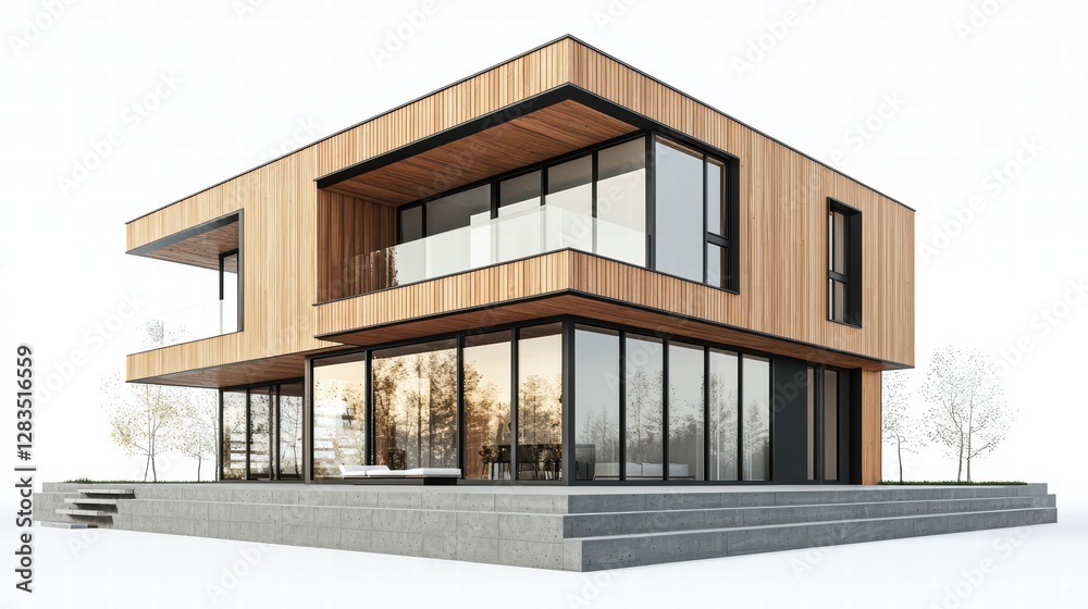 Modern Wooden Home: A contemporary wooden house with large windows and sleek lines, showcasing modern architecture and design, creating a luxurious and inviting living space. Modern Wooden Home: A contemporary wooden house with large windows and sleek lines, showcasing modern architecture and design, creating a luxurious and inviting living space.