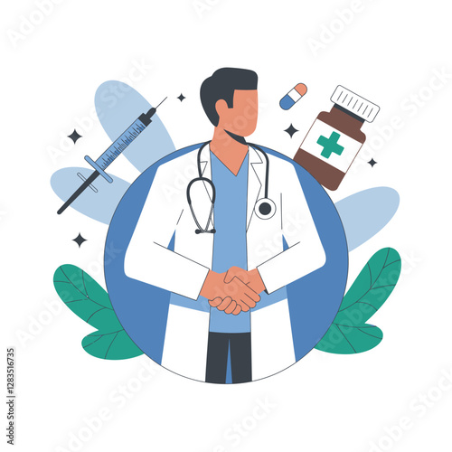 Adobe Illustrator Artwork vector colorful The medical field and care between the patient, the doctor, nurse and hospital
