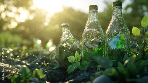 Recycled Glass Bottles in Nature photo