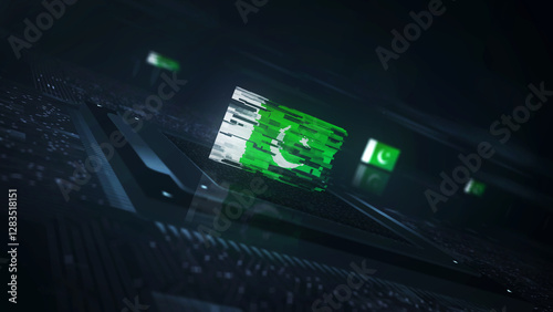 Fotografie Pakistan digital technology flag on computer CPU