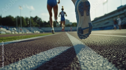 College stadium with athletes preparing for a triple jump. Featuring technique and precision