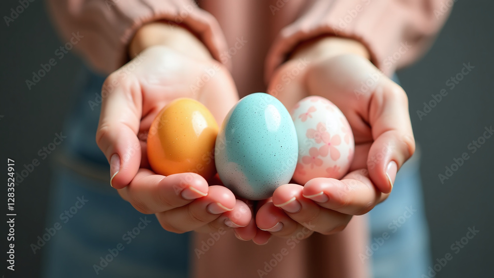softly lit easter eggs held gently cupped hands showcasing colorful softly lit easter eggs held gently cupped hands showcasing colorful