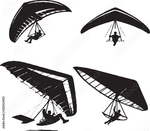 Intricate Hang Glider Illustrations - Black and White Aerial Designs"