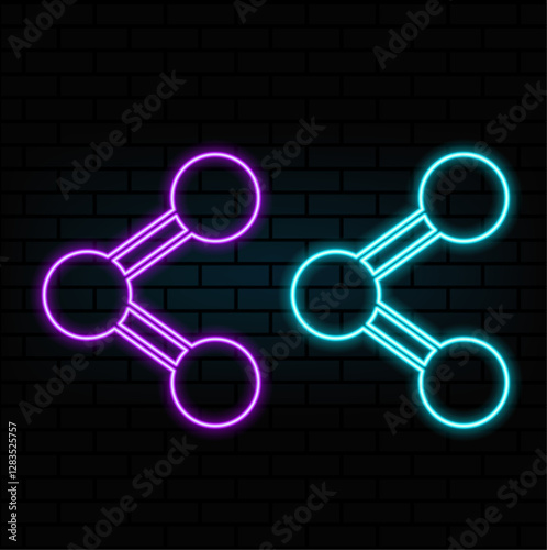 Glowing neon line Share icon isolated on brick wall background. Share, sharing, communication pictogram, social media, connection, network, distribute sign. Colorful outline concept. Vector..5