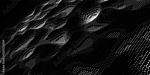 Abstract  background wave grid from lnees and dots on black. Technology concept analytical  data.  Banner for business, science and technology data analytics. Big Data.