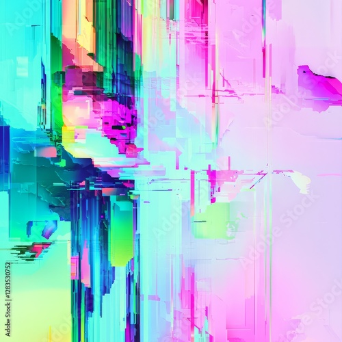 Abstract Digital Art: An explosion of vibrant colors and geometric shapes in a chaotic yet harmonious composition, creating a captivating display of modern digital artistry.
