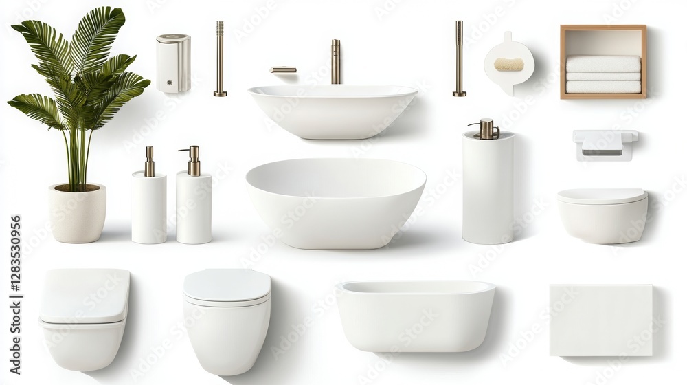 Fototapeta premium Snow-white cleanliness: stylish bathroom set