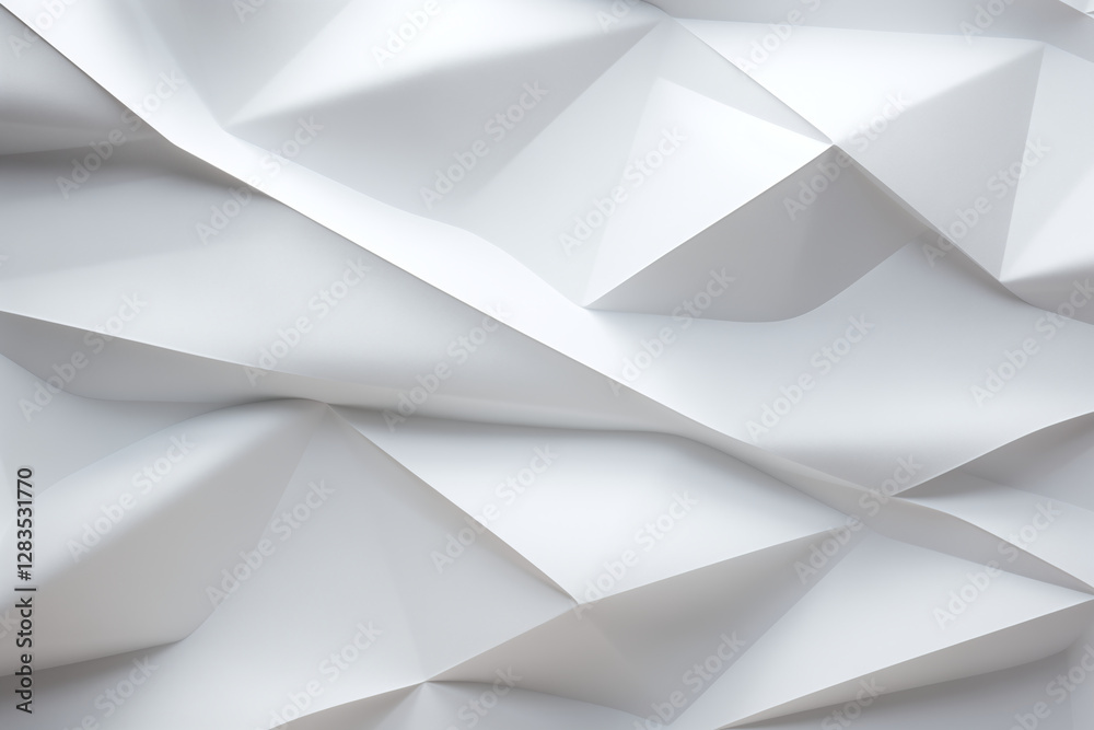 Obraz premium Abstract white paper folds create dynamic shadows and textures, showcasing modern design aesthetic. interplay of light and shadow adds depth and interest to composition