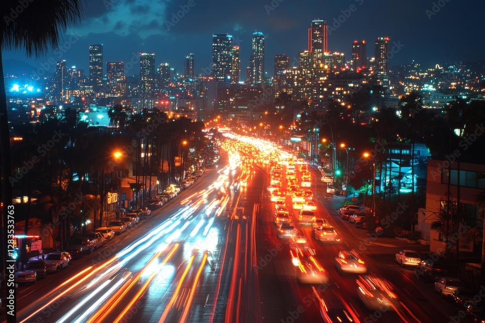 Obraz premium Urban Night City Traffic Lights View