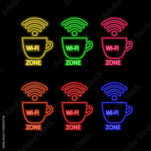 wifi symbol signal blue and pink color black background cyberpunk