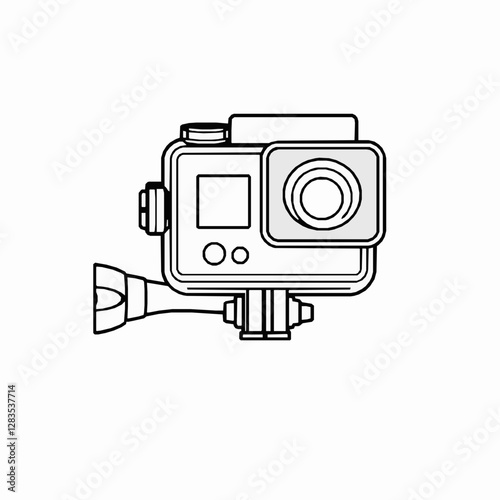 Action Camera Outline Icon, Adventure Photography Vector, Editable Stroke, Minimalist Black Design