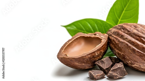 Elegant chocolate shell decorated with a fresh leaf, ideal for gourmet desserts and tempting treats photo