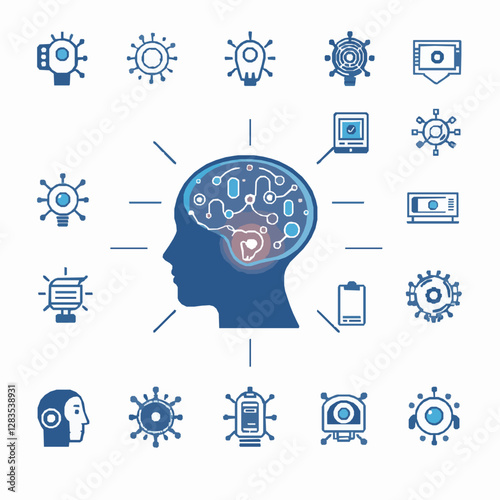 Artificial Intelligence Icon Pack, Machine Learning, Neural Networks, Automation, AI Assistants, High Quality