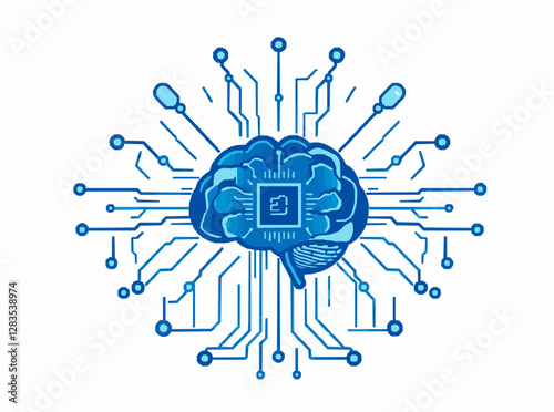 Artificial Intelligence Vector Icon, AI Machine Learning and Neural Network Concept