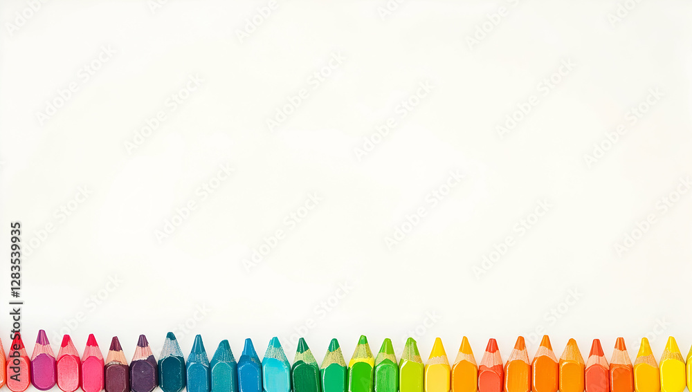 Colorful pencils arranged in an isolated white background