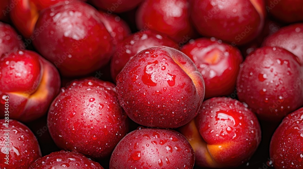 Closeup Fresh Plums Covered in Water Droplets Closeup Fresh Plums Covered in Water Droplets