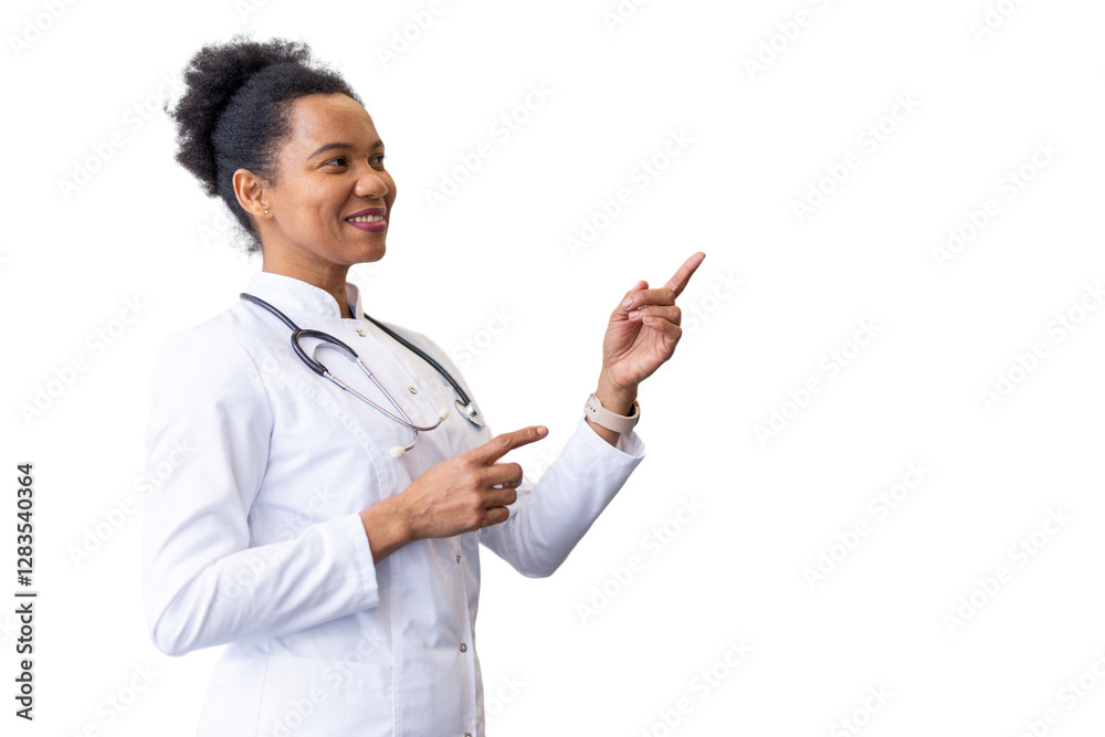 Smart African American physician pointing forward with confidence Smart African American physician pointing forward with confidence