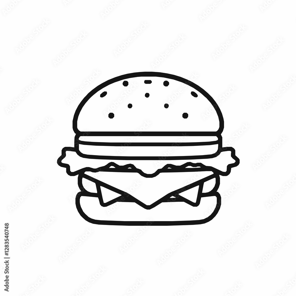 Burger Outline Icon Isolated, Black Stroke, Editable Vector Illustration, Fast Food Designs Burger Outline Icon Isolated, Black Stroke, Editable Vector Illustration, Fast Food Designs
