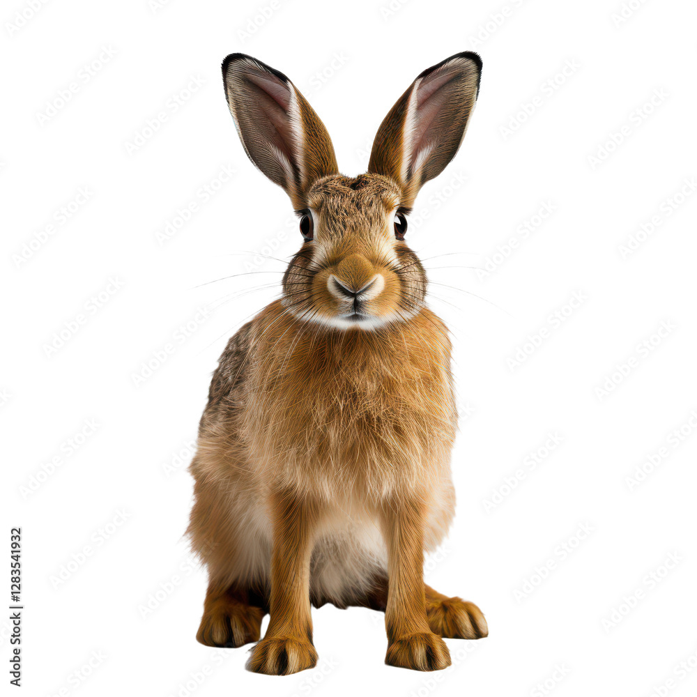 Cute Brown Hare on Transparent Background