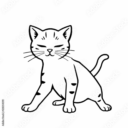 Cat Outline Icon, Black Stroke, Editable Vector, Cute Pet Illustration