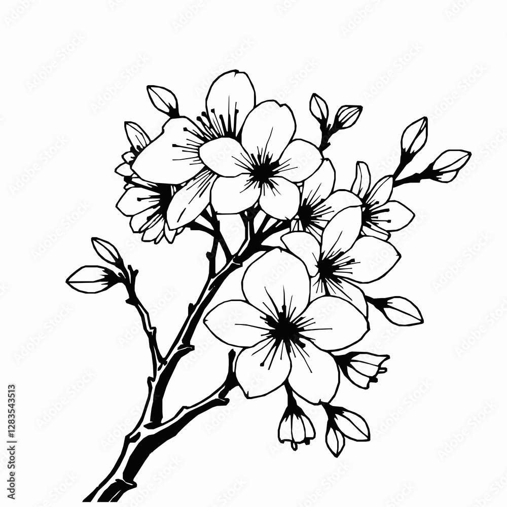Obraz premium Cherry Blossom Outline Icon, Sakura Flower Vector, Editable Stroke, Black Minimalist