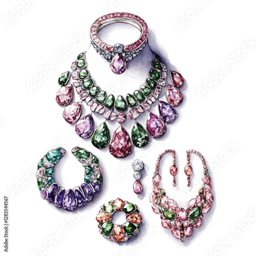 The beautiful painting of jewelry with watercolor captures the elegance and brilliance of each piece.
