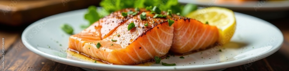 Fresh salmon fillet on plate , fish, seafood, meat