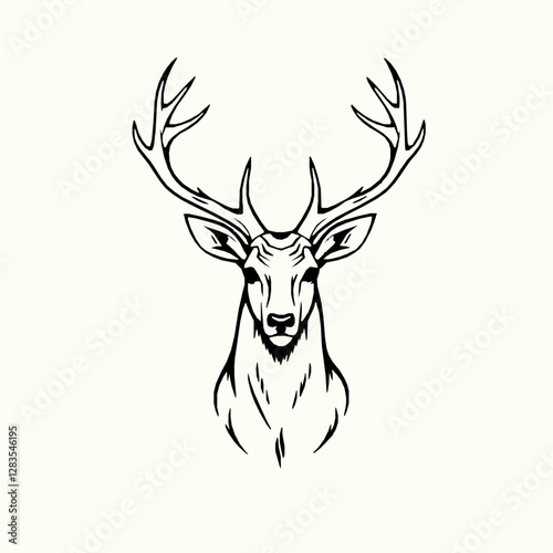 Deer Outline Icon, Black Stroke, Editable Vector, Forest Wildlife Illustrations