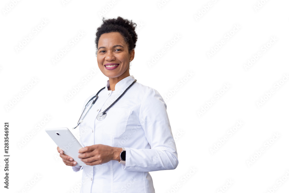 Smart African American doctor using a tablet for medical research Smart African American doctor using a tablet for medical research