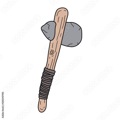 kids drawing vector illustration stone axe cartoon isolated