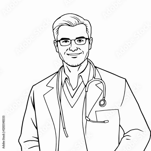 Doctor Outline Icon, Medical Professional Vector, Editable Stroke, Minimalist Black Design,