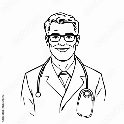 Doctor Outline Icon, Medical Professional Vector, Editable Stroke, Minimalist Black Design