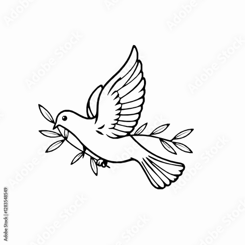 Dove Outline Icon, Black Stroke, Editable Vector Illustration, Peace Symbol Design