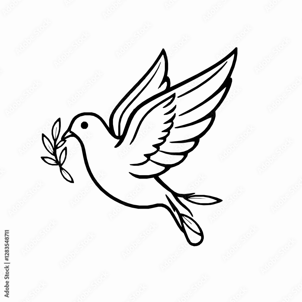 Obraz premium Dove Outline Icon, Black Stroke, Editable Vector, Peace Symbol Illustration