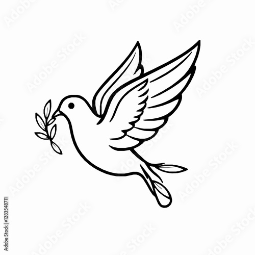 Dove Outline Icon, Black Stroke, Editable Vector, Peace Symbol Illustration