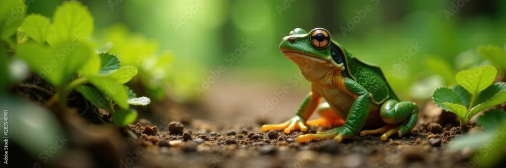Fototapeta premium Frog legs on a forest path , wildlife, frog, forest