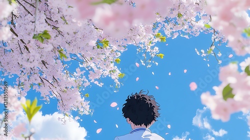 Embracing the Beauty of Spring Surrounded by Cherry Blossoms and Blue Skies