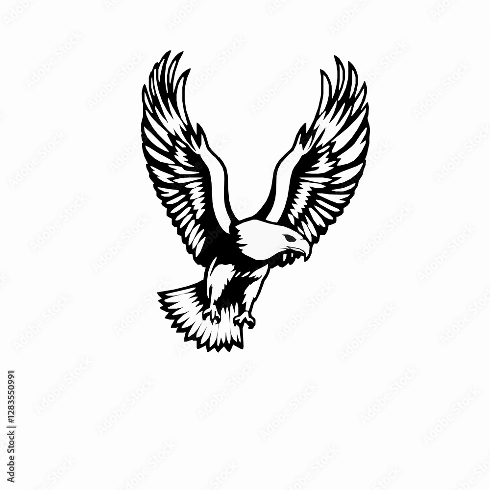 Obraz premium Flying Eagle Outline Icon Isolated, Black Stroke, Editable Vector Illustration