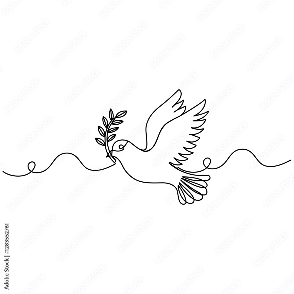 Obraz premium Dove flying drawing bird icon continuous one line drawing outline vector illustration 