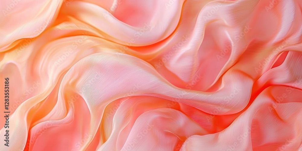 Obraz premium Beautiful, soft pink and peach abstract background with waves of fabric and a silk texture