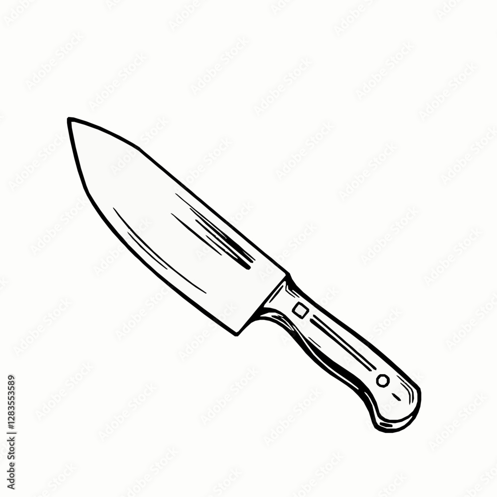 Fototapeta premium Knife Outline Icon, Black Stroke, Editable Vector, Kitchen Tool Illustration