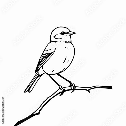 Minimalist Sparrow Bird Outline Icon, Black Stroke, Editable Vector Illustration,