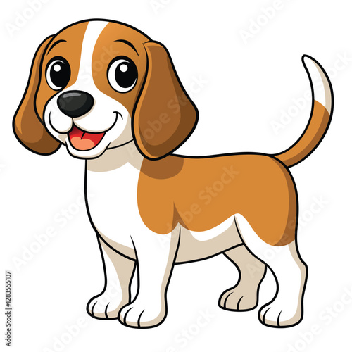 Adobe Illustra Happy cartoon dog character sitting with joy on a blue background showcasing playful design elementstor Artwork.
