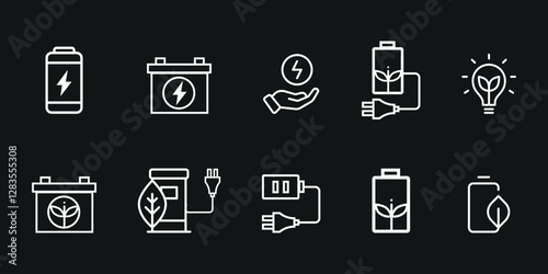 a set of icons related to energy, batteries and environmentally friendly power sources